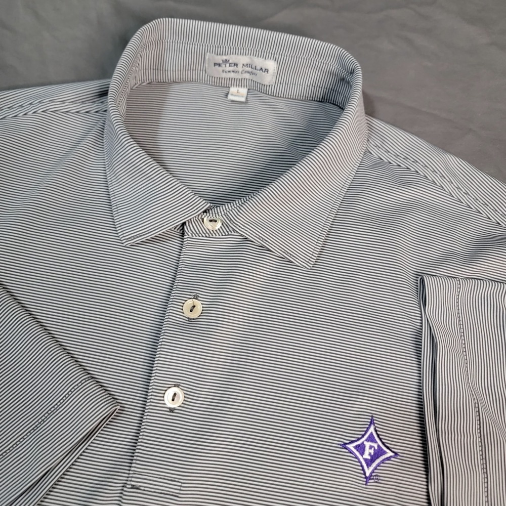 Peter Millar Furman University Paladins Mens Large Vintage Polo Striped SS